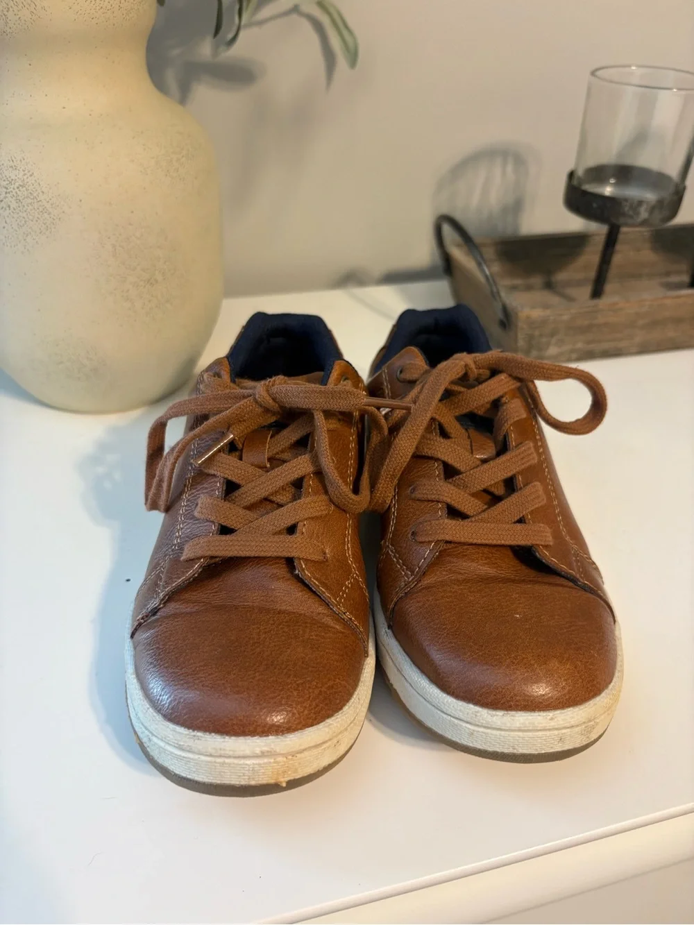 Kids Casual Brown Leather Sneakers